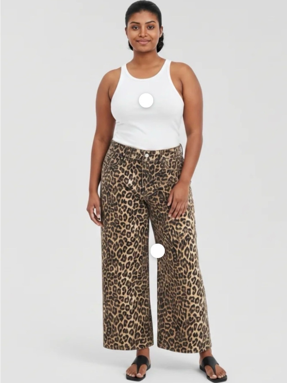 Tractr Snow Leopard-Print Wide-Leg Pants - Jeans Black, Tan, White Size 12 - Picture 2 of 12